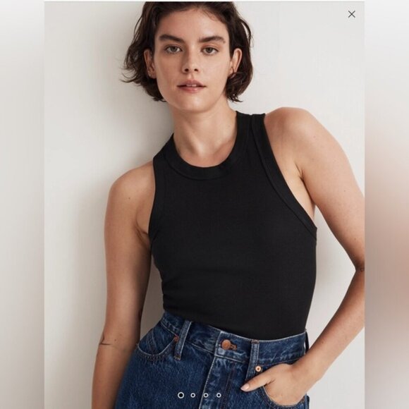 New Madewell Supima Fitted Rib Cutaway True Black Tank Top MD070 NWOT XS - Picture 1 of 11